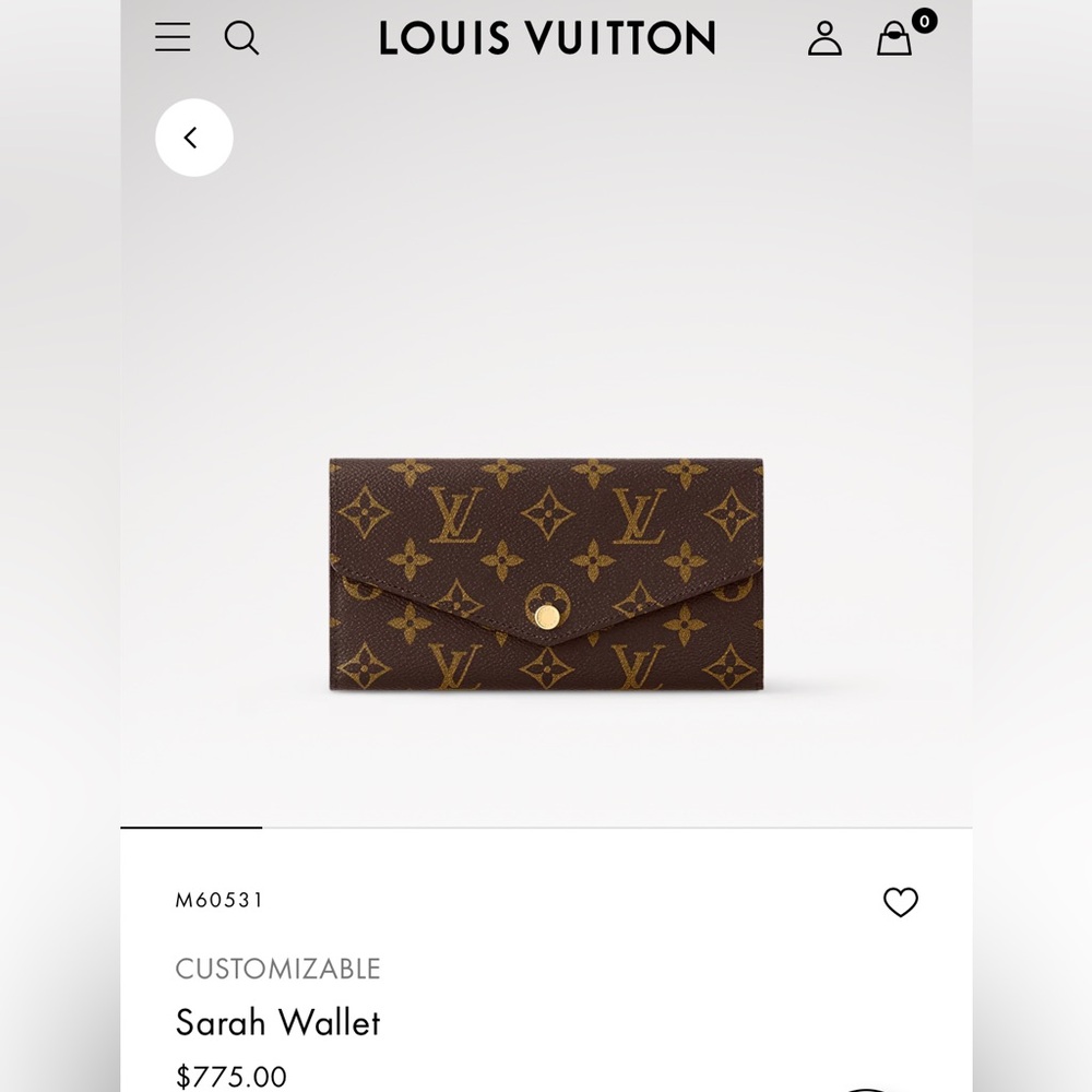Louis Vuitton sarah snap wallet lv dust bag and box